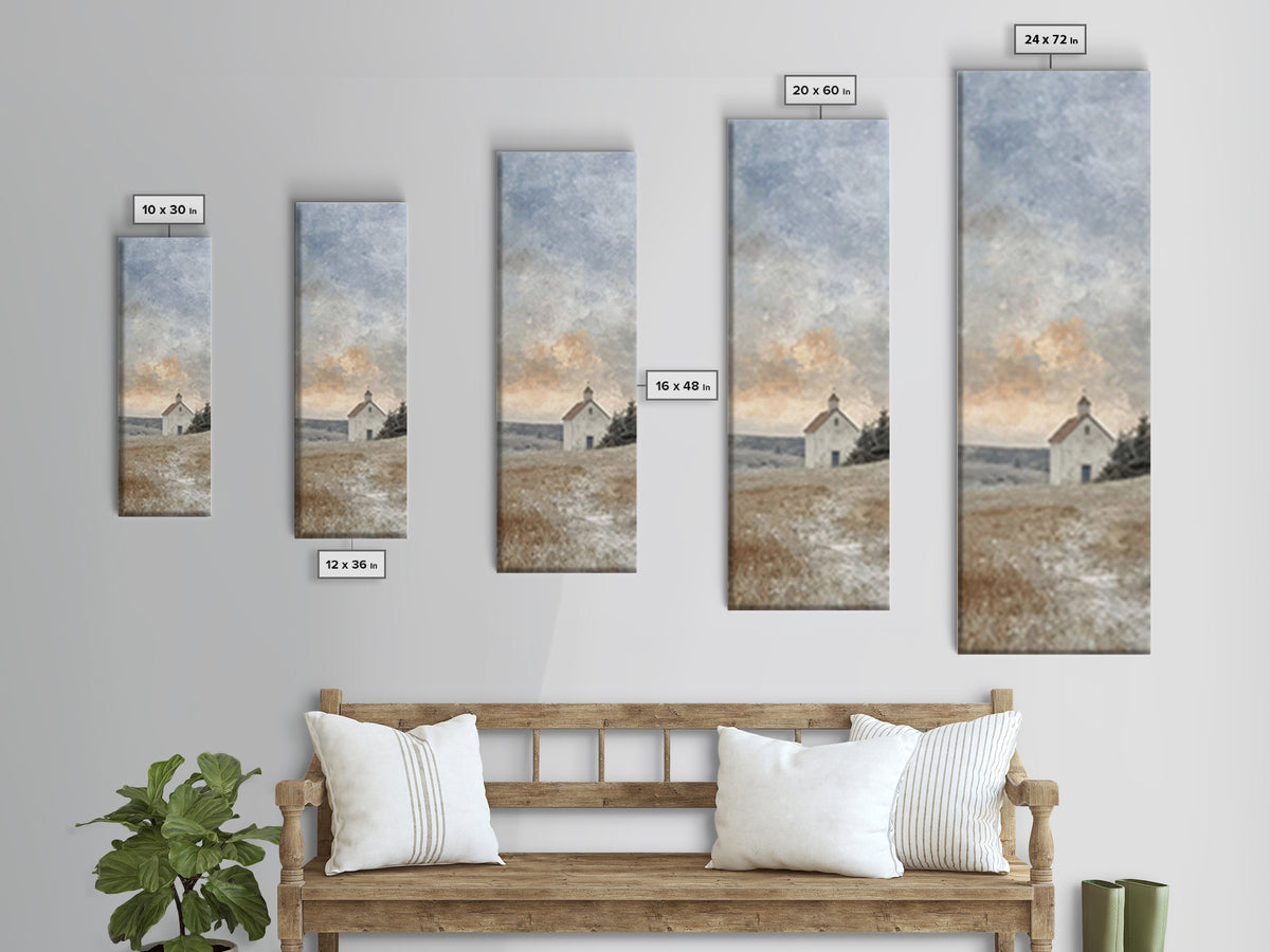 Meadow Chapel Light – Framed Canvas Print – Christian Wall Art – Christian Art Canvas – Vintage Christian Art – Narrow Art – Christian Deco