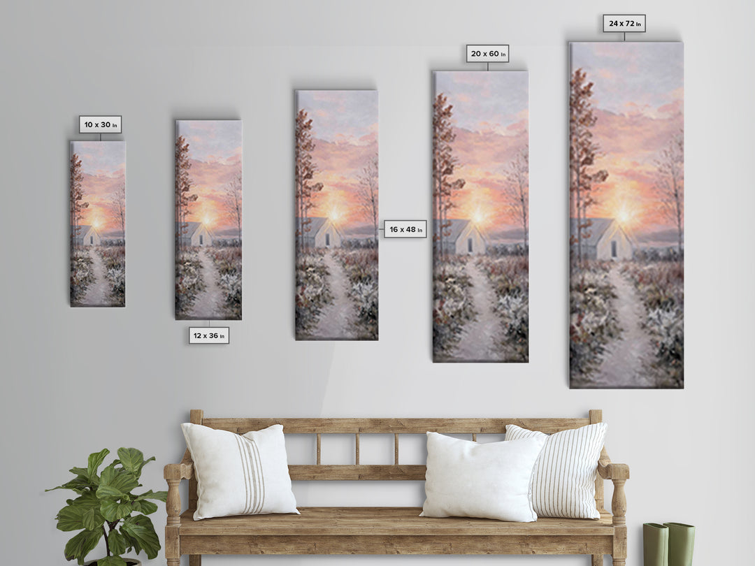 Dawn Chapel Path – Framed Canvas Print – Christian Wall Art – Christian Christmas Art – Christian Art Canvas – Skinny Art – Christmas Art