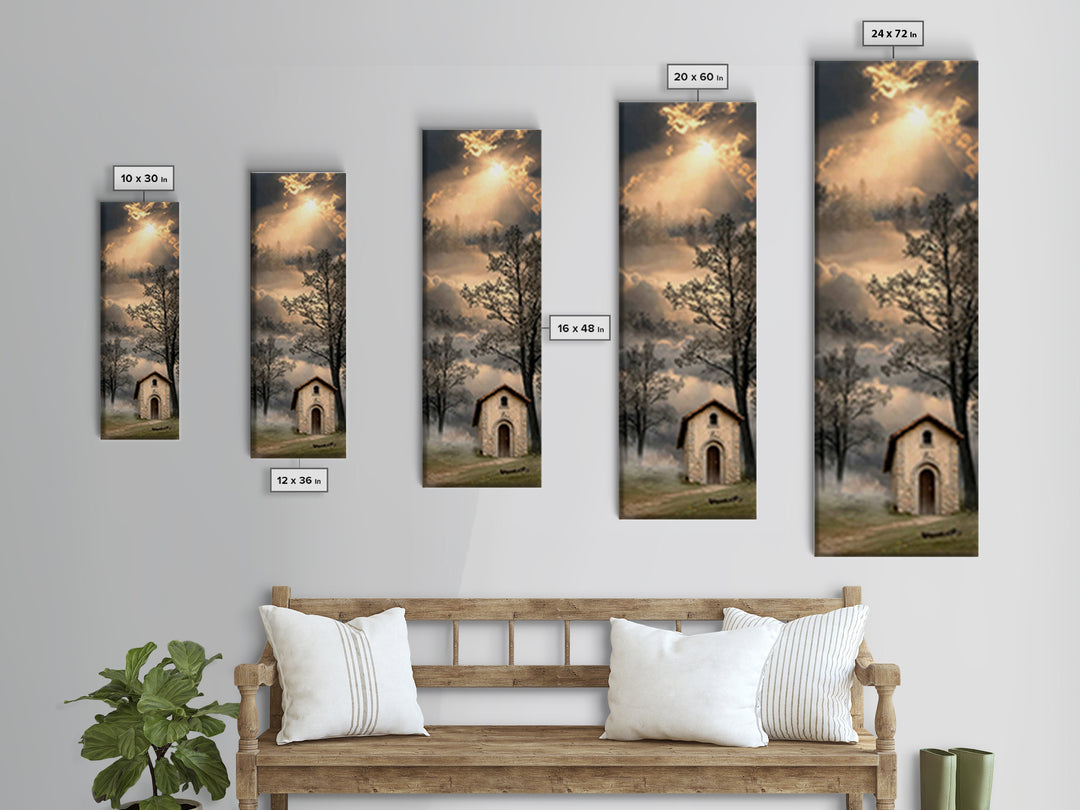Rustic Chapel Stone – Framed Canvas Print – Vintage Christian Art – Christian Wall Art – Christian Art Canvas – Tall Narrow Wall Art – Chri
