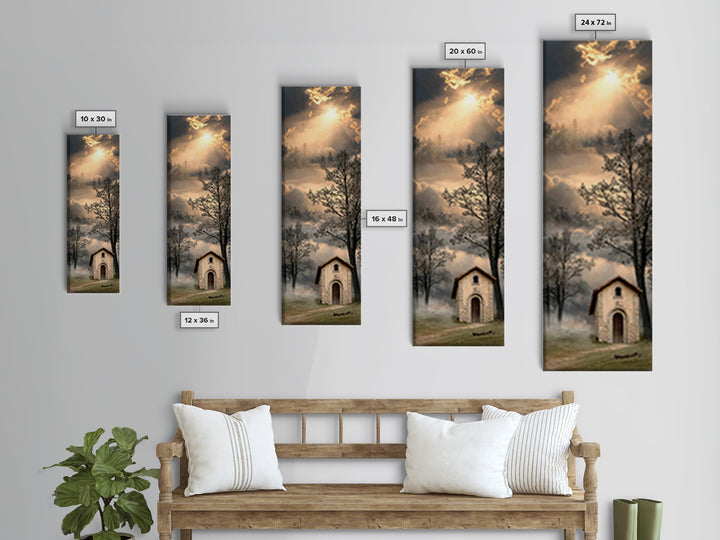 Rustic Chapel Stone – Framed Canvas Print – Vintage Christian Art – Christian Wall Art – Christian Art Canvas – Tall Narrow Wall Art – Chri
