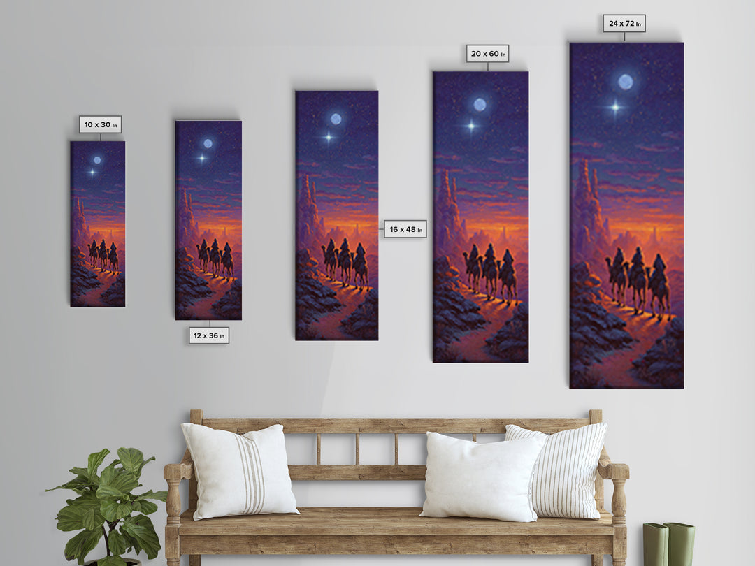 Sacred Night Trek – Framed Canvas Print – Christian Art Canvas – Narrow Art – Christian Christmas Art – Christian Painting – Modern Christi