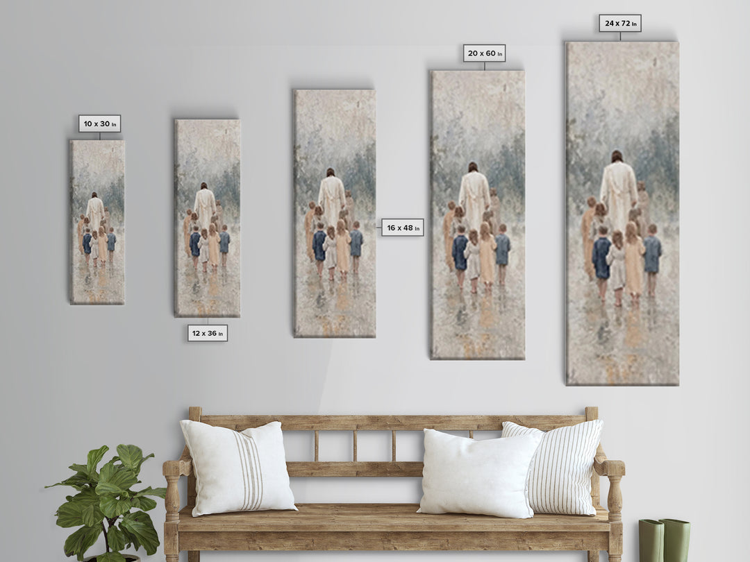 Walking With Jesus | Framed Canvas Print | Tall Narrow Wall Art | Christian Art Print | Jesus Painting | Christian Decor | Subtle Christian