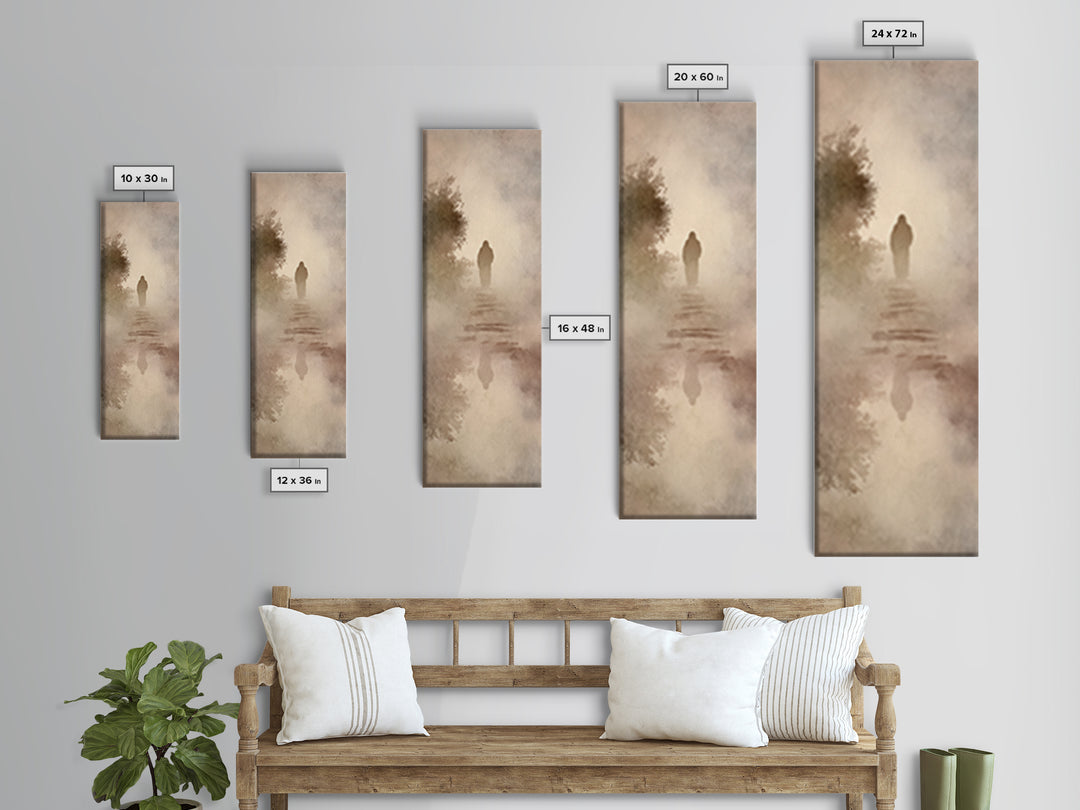 Misty Dawn Walk – Framed Canvas Print – Christian Art – Christian Art Canvas – Jesus Painting – Narrow Art – Christian Christmas Art