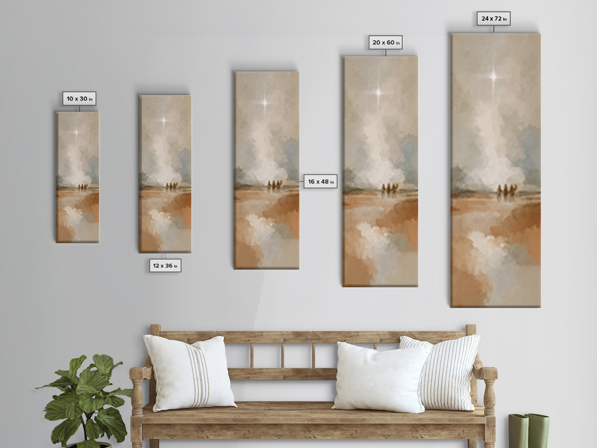 Guiding Star Journey – Framed Canvas Print – Tall Skinny Art Print – Christian Wall Art – Christmas Art – Jesus Painting – Christian Art