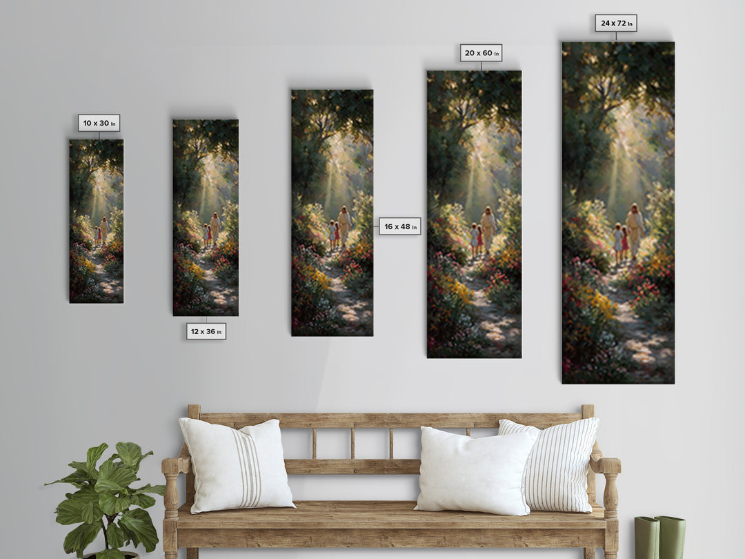 Radiant Garden Path – Framed Canvas Print | Tall Narrow Wall Art | Jesus Painting | Christian Art Canvas | Christian Decor | Christian Wall