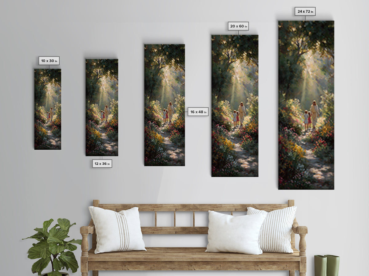 Radiant Garden Path – Framed Canvas Print | Tall Narrow Wall Art | Jesus Painting | Christian Art Canvas | Christian Decor | Christian Wall