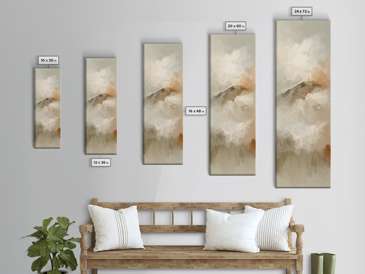 Hopeful Summit Cross – Framed Canvas Print – Narrow Art – Christian Art Canvas – Christian Painting – Christian Wall Art – Christmas Art