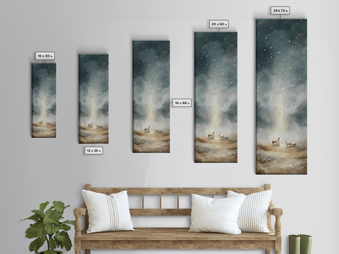 Shepherds Under Stars – Framed Canvas Print – Tall Narrow Wall Art – Christian Art Gift – Christian Wall Art – Christmas Art – Christian Ar