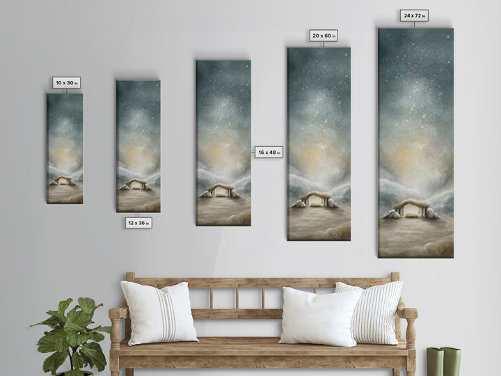 Winter Stable Hope – Framed Canvas Print – Christian Wall Art – Tall Narrow Wall Art – Christian Art Canvas – Jesus Painting – Christian Ch