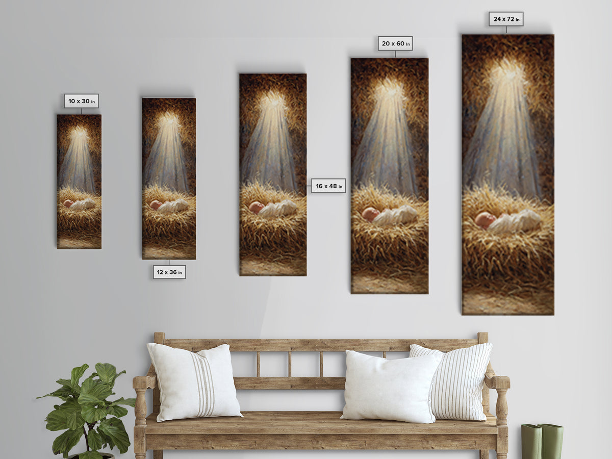 Light Of Bethlehem | Framed Canvas Print | Christian Art Canvas | Christian Wall Art | Jesus Painting | Narrow Art