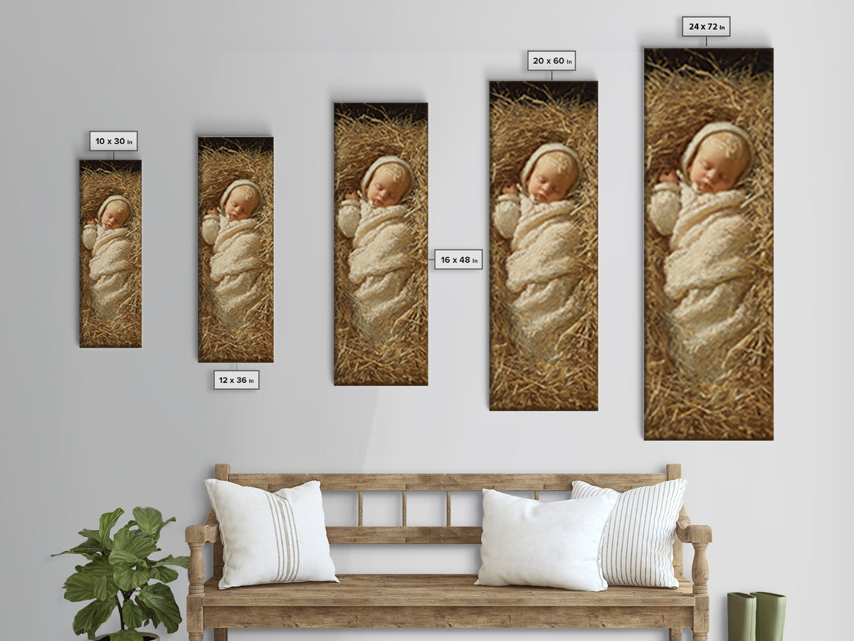 Infant Messiah Grace, Framed Canvas Print, Christian Wall Art, Jesus Painting, Christian Art Canvas, Tall Skinny Art Print