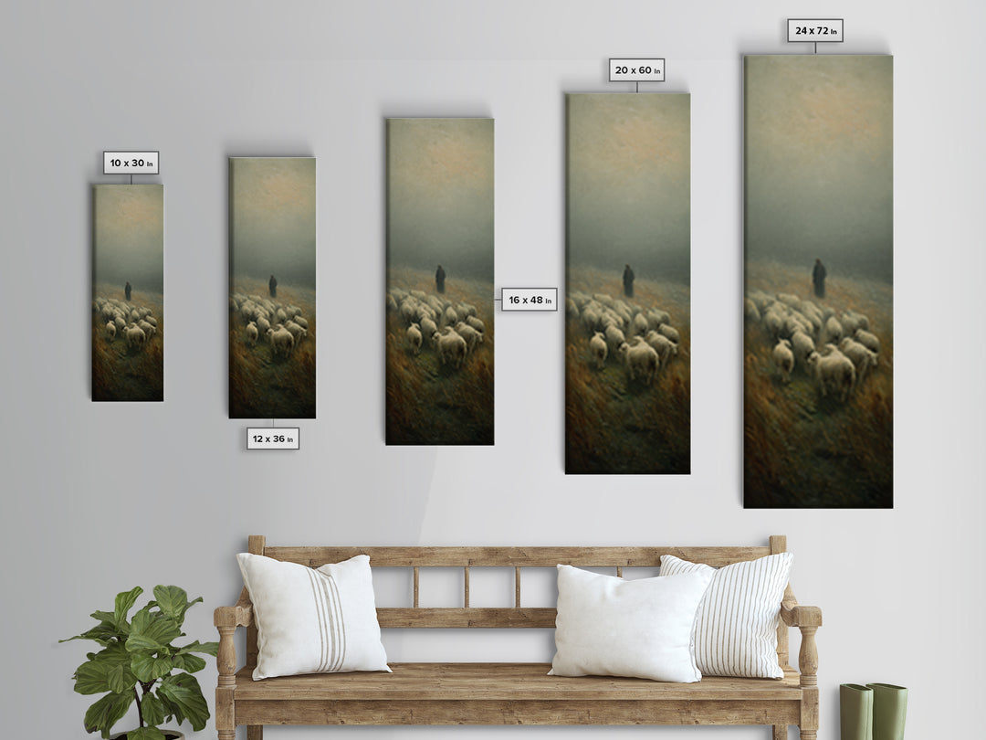 Misty Shepherd Peace, Framed Canvas Print, Christian Wall Art, Skinny Art, Jesus Painting, Christian Art Canvas, Christmas Art, Christian D