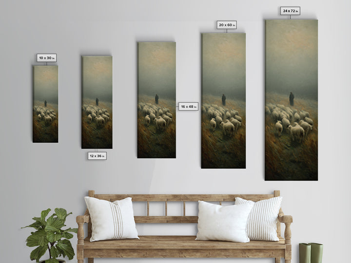 Misty Shepherd Peace, Framed Canvas Print, Christian Wall Art, Skinny Art, Jesus Painting, Christian Art Canvas, Christmas Art, Christian D