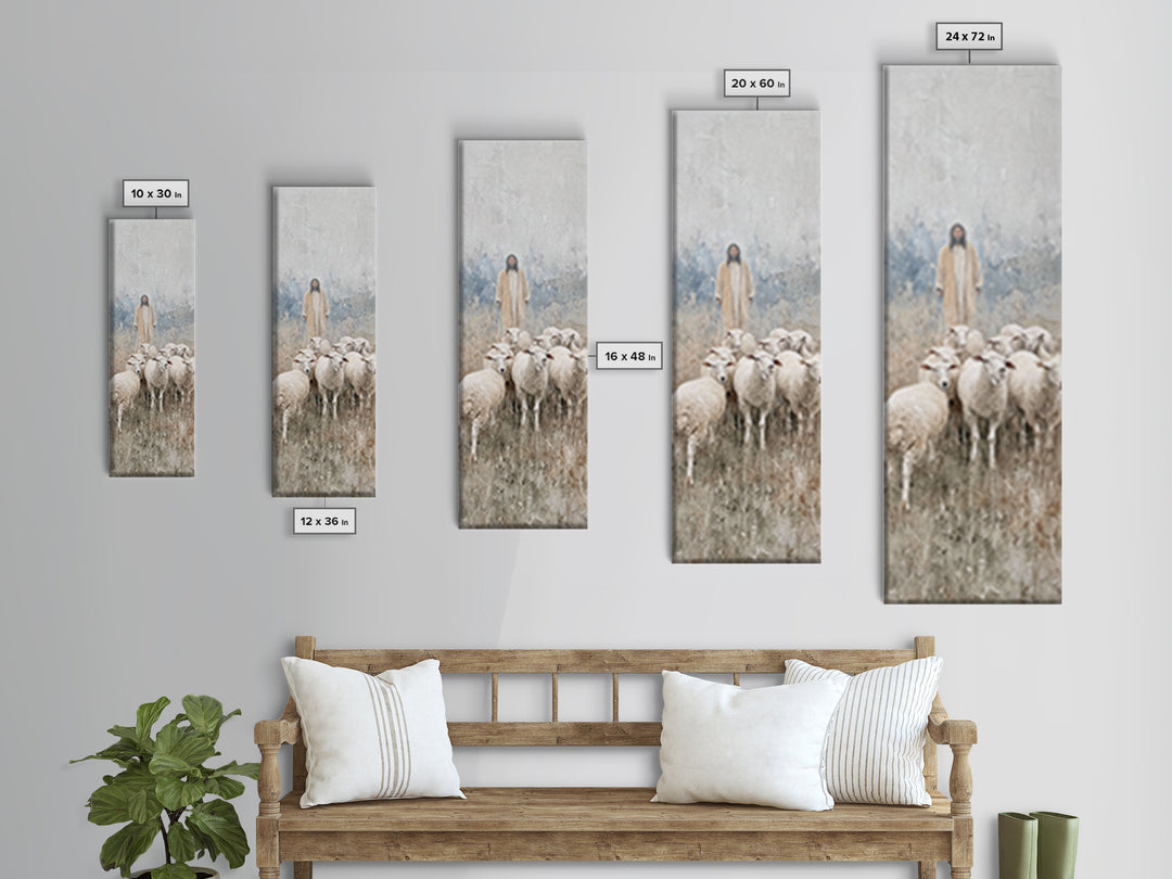 Shepherd’s Calm Journey | Framed Canvas Print | Christian Art Canvas | Tall Skinny Art Print | Jesus Painting | Christian Christmas Art | C