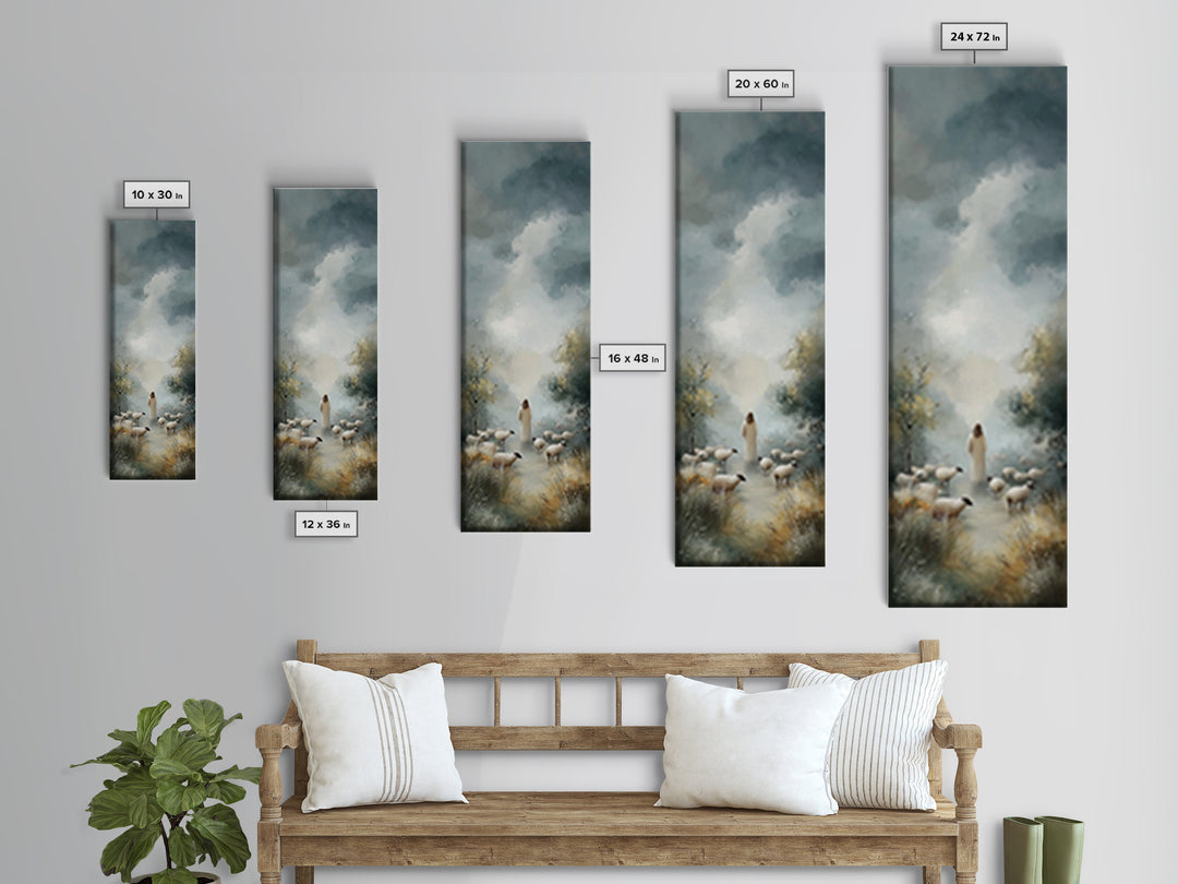 Cloudbound Shepherd – Framed Canvas Print – Christian Wall Art – Jesus Painting – Christian Art Canvas – Tall Skinny Art Print – Christian