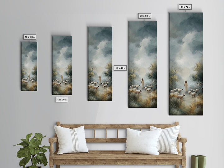 Cloudbound Shepherd – Framed Canvas Print – Christian Wall Art – Jesus Painting – Christian Art Canvas – Tall Skinny Art Print – Christian