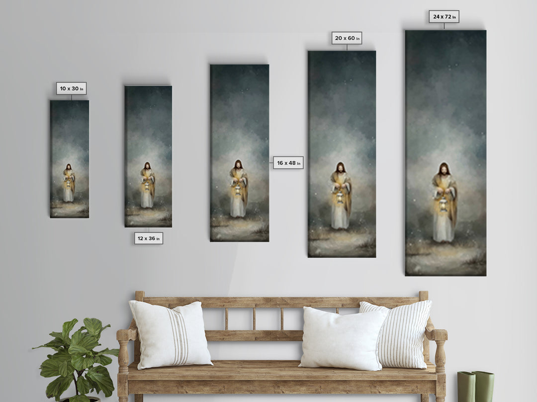Lantern Of Mercy – Framed Canvas Print – Jesus Painting – Christian Art – Christian Wall Art – Skinny Art – Christian Art Canvas – Tall Nar