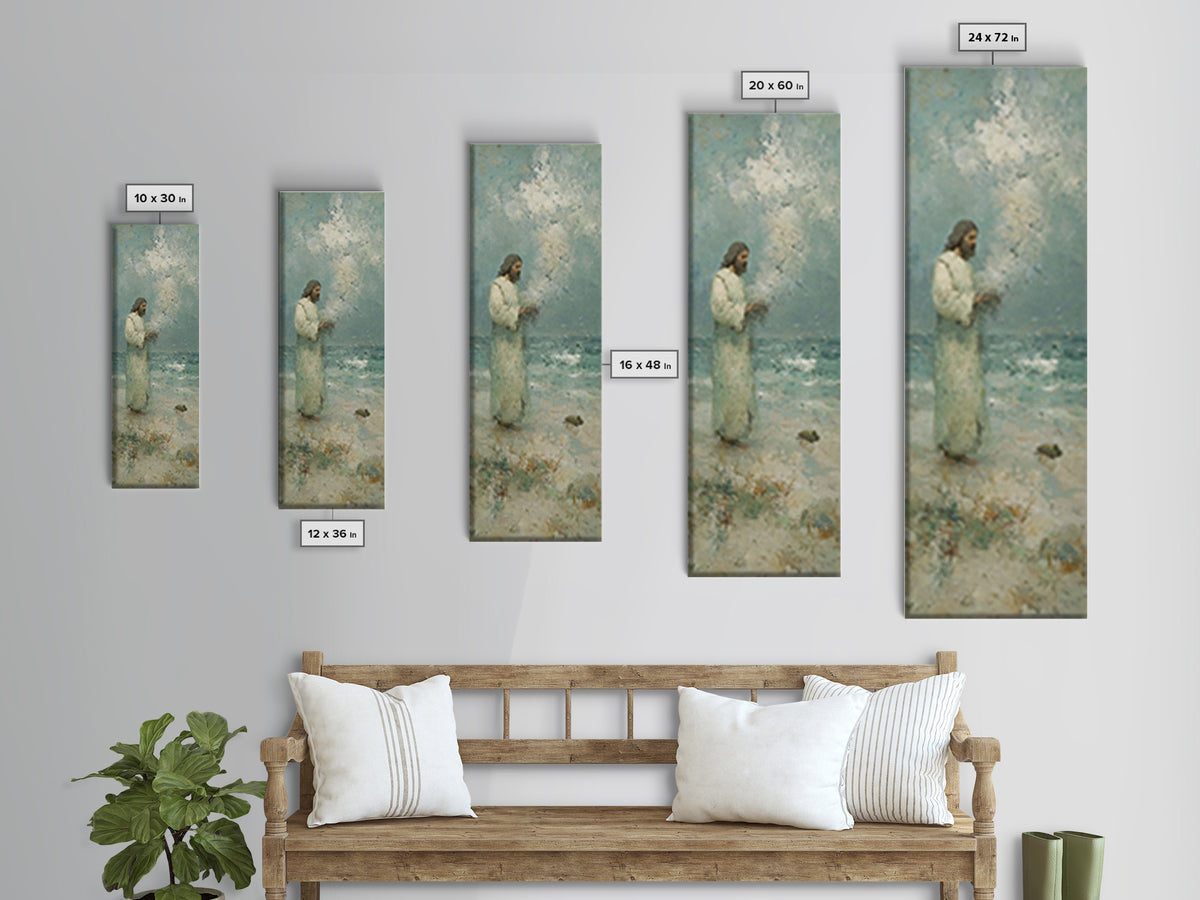 Waves Of Mercy | Framed Canvas Print | Tall Skinny Art Print | Christian Painting | Jesus Art Print | Christian Art Canvas | Christmas Wall