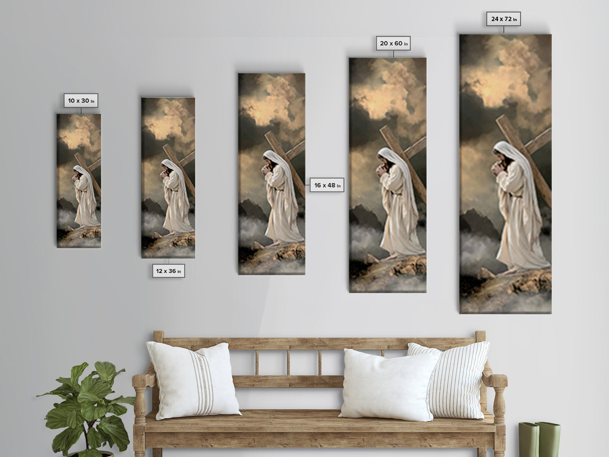 Burden Of Mercy, Framed Canvas Print, Christian Art Canvas, Jesus Painting, Tall Narrow Wall Art, Christian Wall Art, Christian Decoration