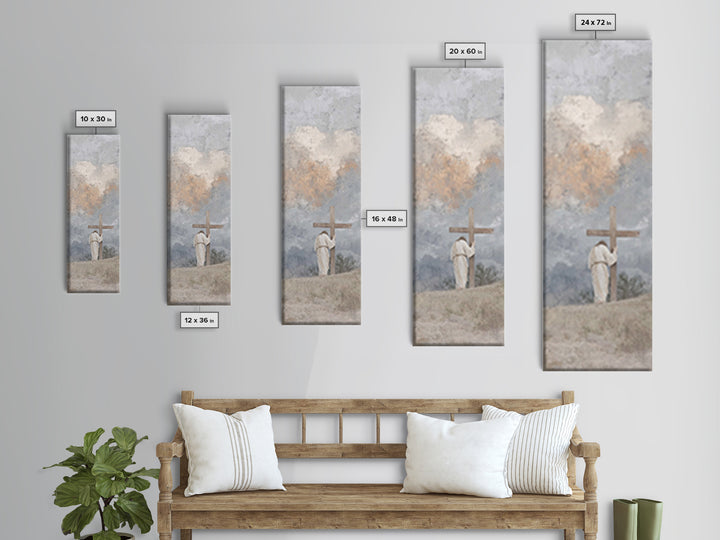 Calvary Shadows, Framed Canvas Print, Christian Art Work, Jesus Wall Art, Narrow Art, Christian Christmas Art, Christian Decor For Home