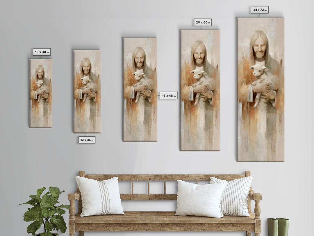 Shepherd’s Peace – Framed Canvas Print – Christian Art Canvas – Christian Wall Art – Jesus Painting – Narrow Art – Christmas Art Work
