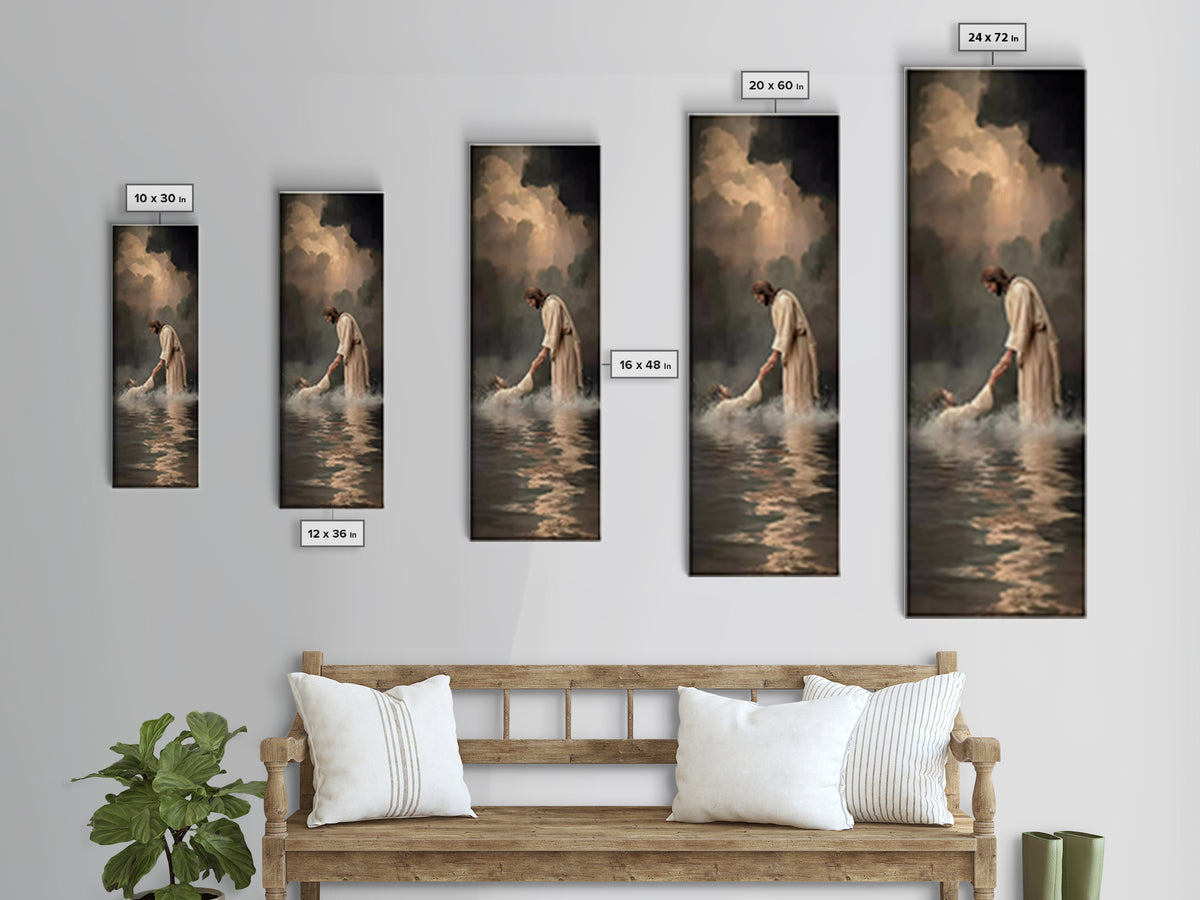 Healing Waters Peace – Framed Canvas Print – Jesus Painting – Christian Art Canvas – Narrow Art – Christian Wall Art