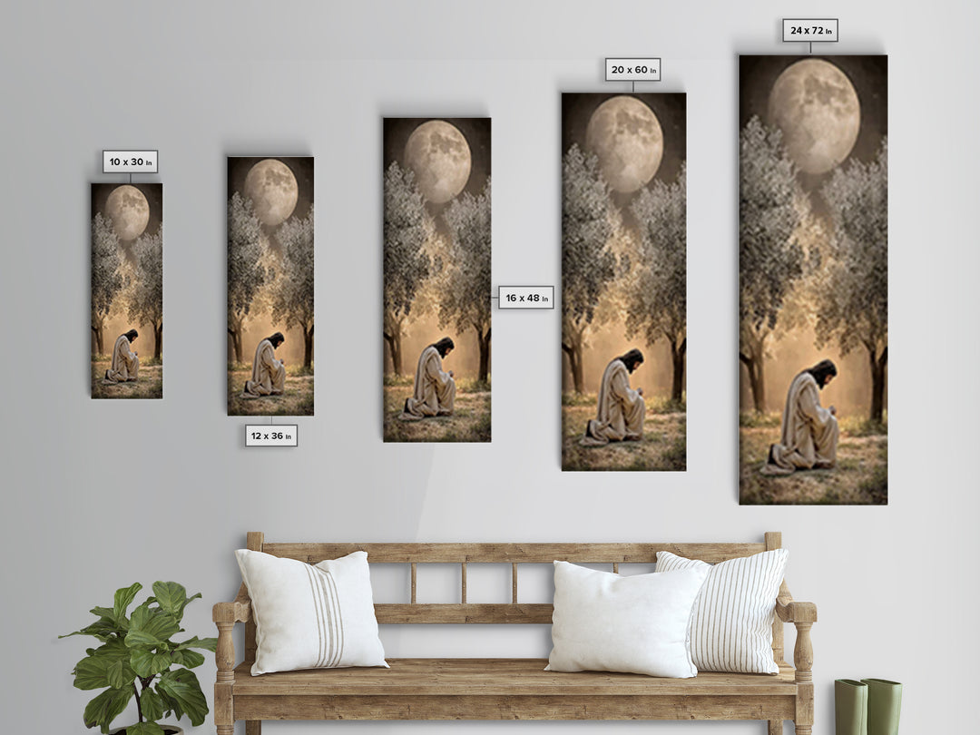 Moonlit Garden Prayer – Framed Canvas Print – Christian Wall Art – Jesus Painting – Tall Narrow Wall Art – Christian Art Canvas