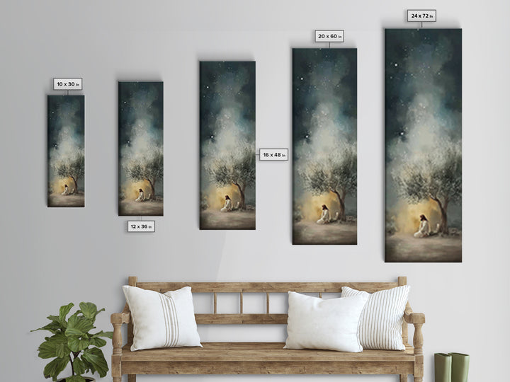 Night Of Stillness – Framed Canvas Print – Christian Art Print – Jesus Painting – Narrow Art – Modern Christian Art