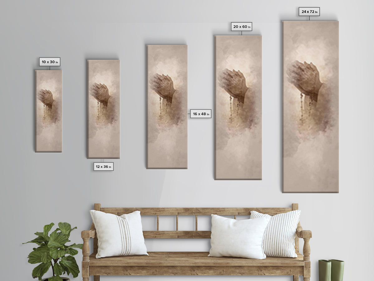Hands In Prayer, Framed Canvas Print, Christian Art Canvas, Christian Wall Art, Christian Christmas Art, Jesus Painting, Skinny Art