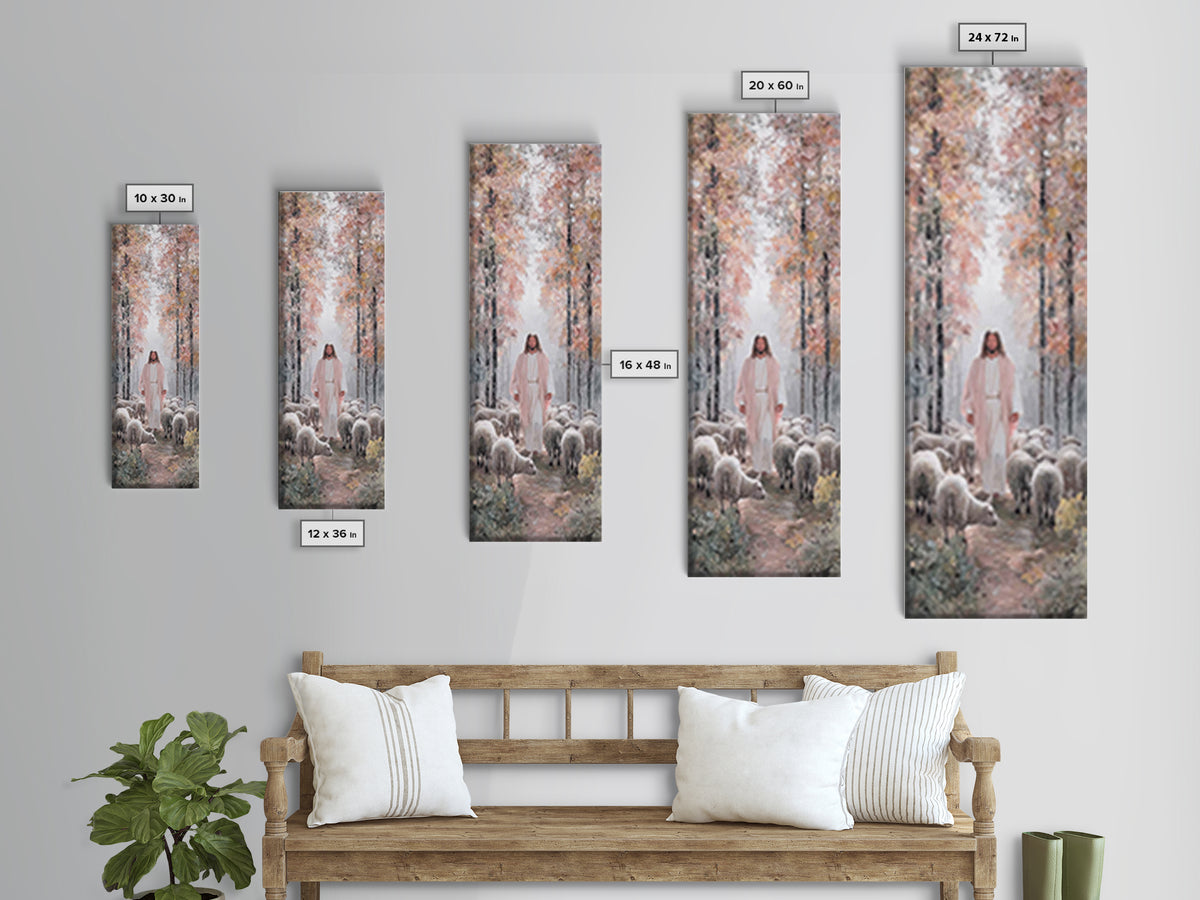 Autumn Shepherd Path – Framed Canvas Print – Tall Skinny Art Print – Christian Painting – Jesus Art Print – Christian Wall Art