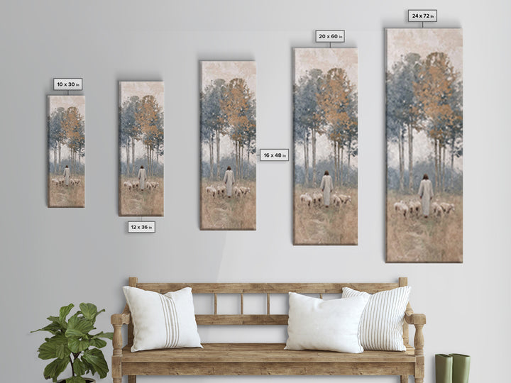 Pastoral Dawn Peace – Framed Canvas Print – Tall Narrow Wall Art – Christian Art – Jesus Painting – Christian Christmas Decor