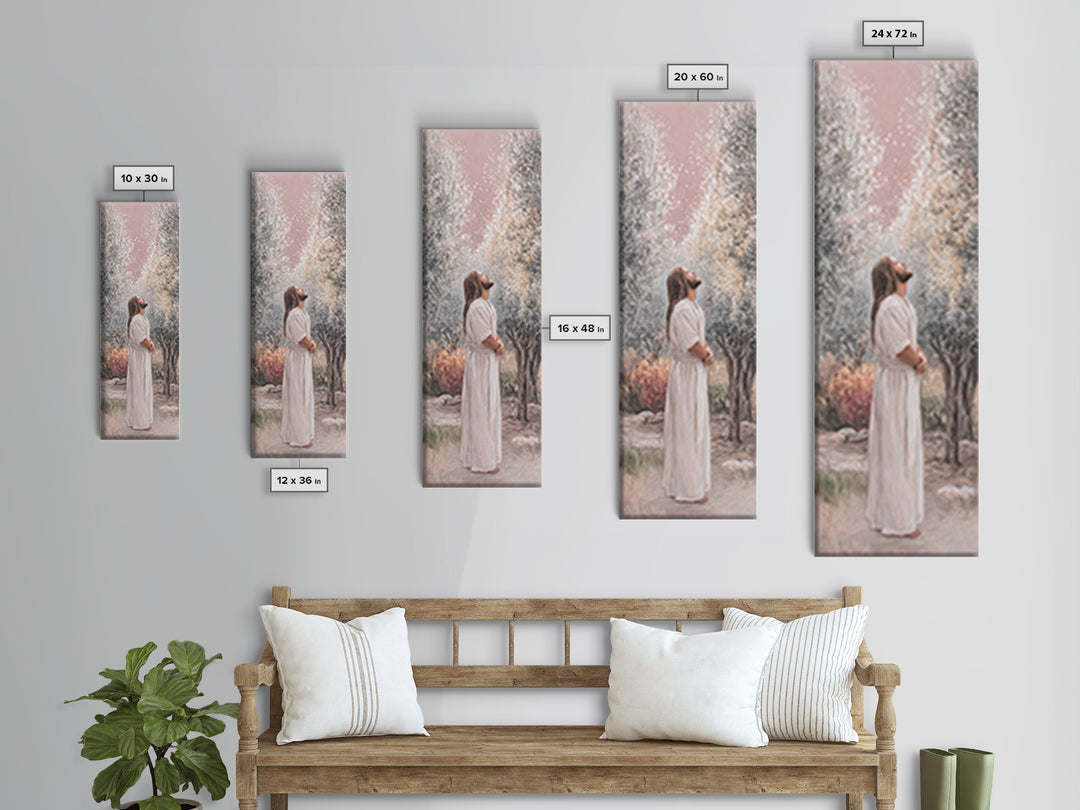 Grace In The Garden – Framed Canvas Print – Christian Art Canvas – Christian Wall Art – Tall Skinny Art Print – Jesus Painting – Christian