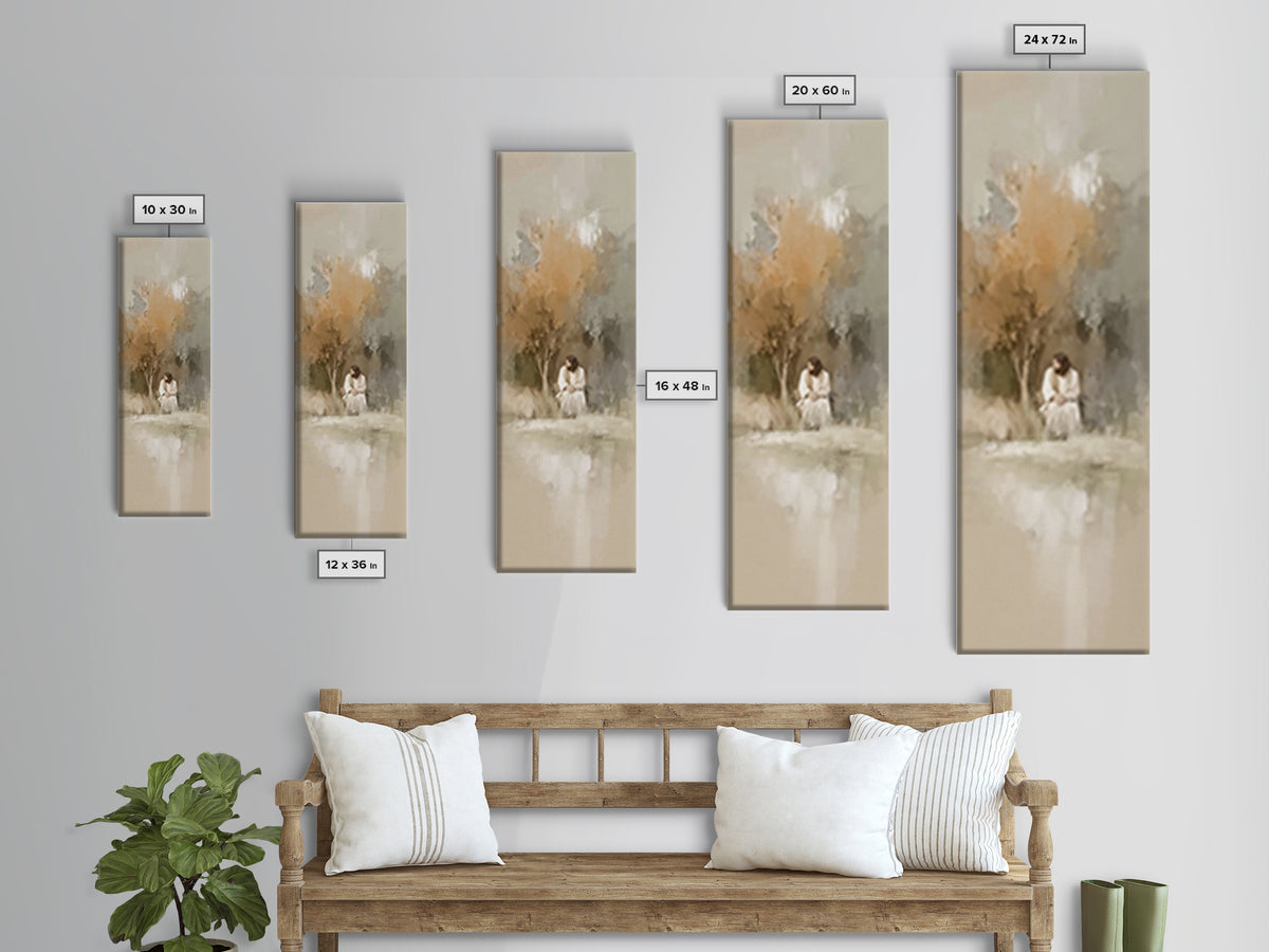 Quiet Divine Moment – Framed Canvas Print – Christian Wall Art – Christian Art – Narrow Art – Jesus Painting – Subtle Christian Art