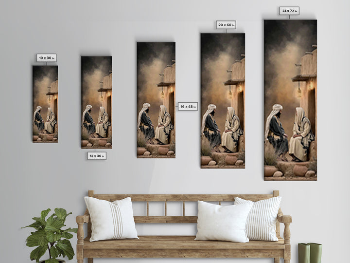 Living Water Meeting – Framed Canvas Print – Narrow Art – Christian Art – Christian Wall Art – Jesus Painting – Christian Art Canvas