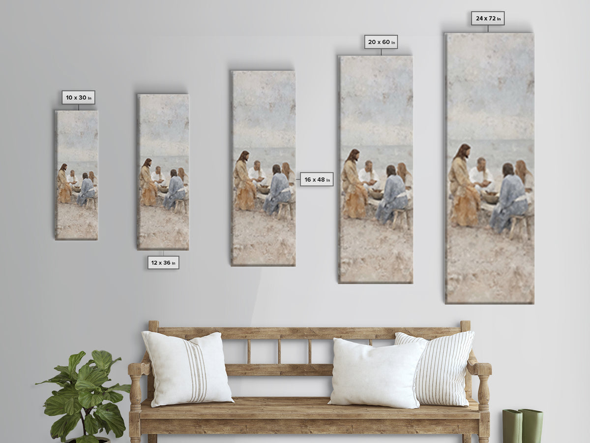 Quiet Beach Gathering – Framed Canvas Print – Tall Narrow Wall Art – Christian Wall Art – Christian Art Canvas – Jesus Painting – Christian