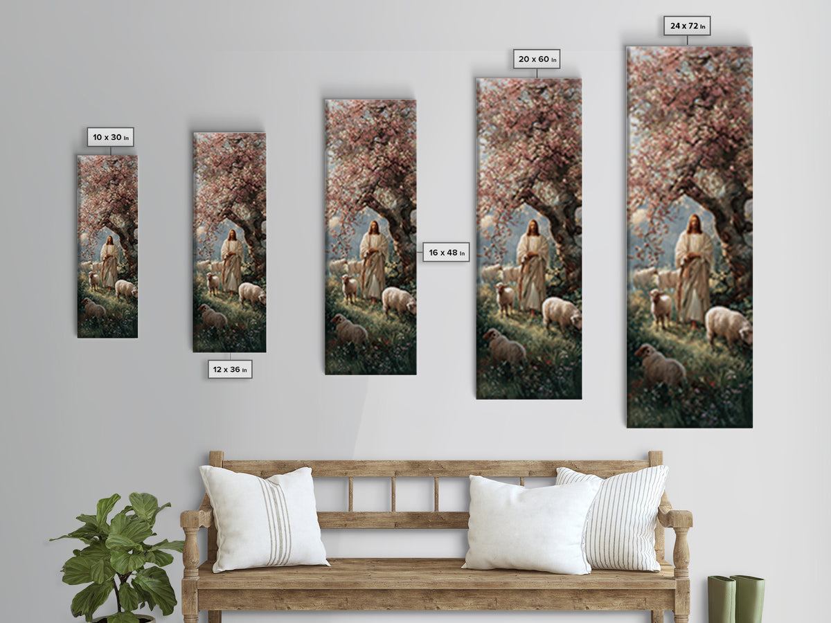 Blossom Shepherd Path – Framed Canvas Print – Narrow Art – Christian Art Canvas – Jesus Painting – Christian Wall Art – Christian Christmas