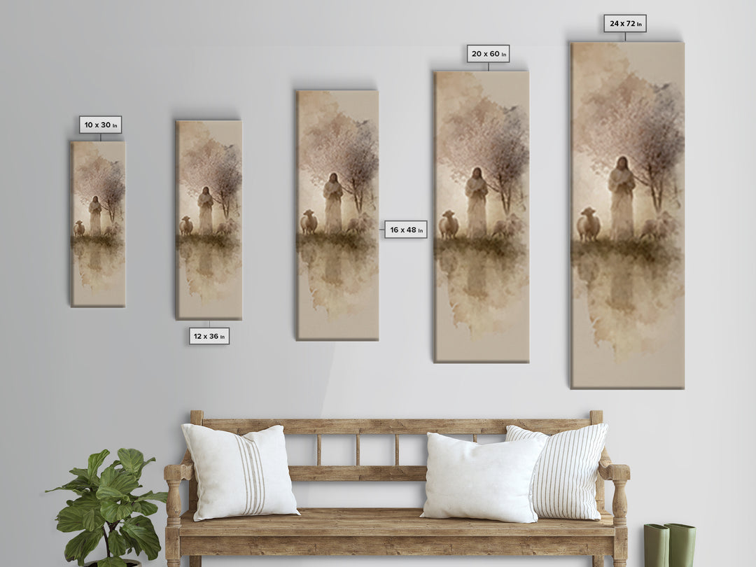 Pastoral Glory | Framed Canvas Print | Tall Skinny Art Print | Jesus Painting | Christian Art Canvas | Christian Wall Art | Christmas Art