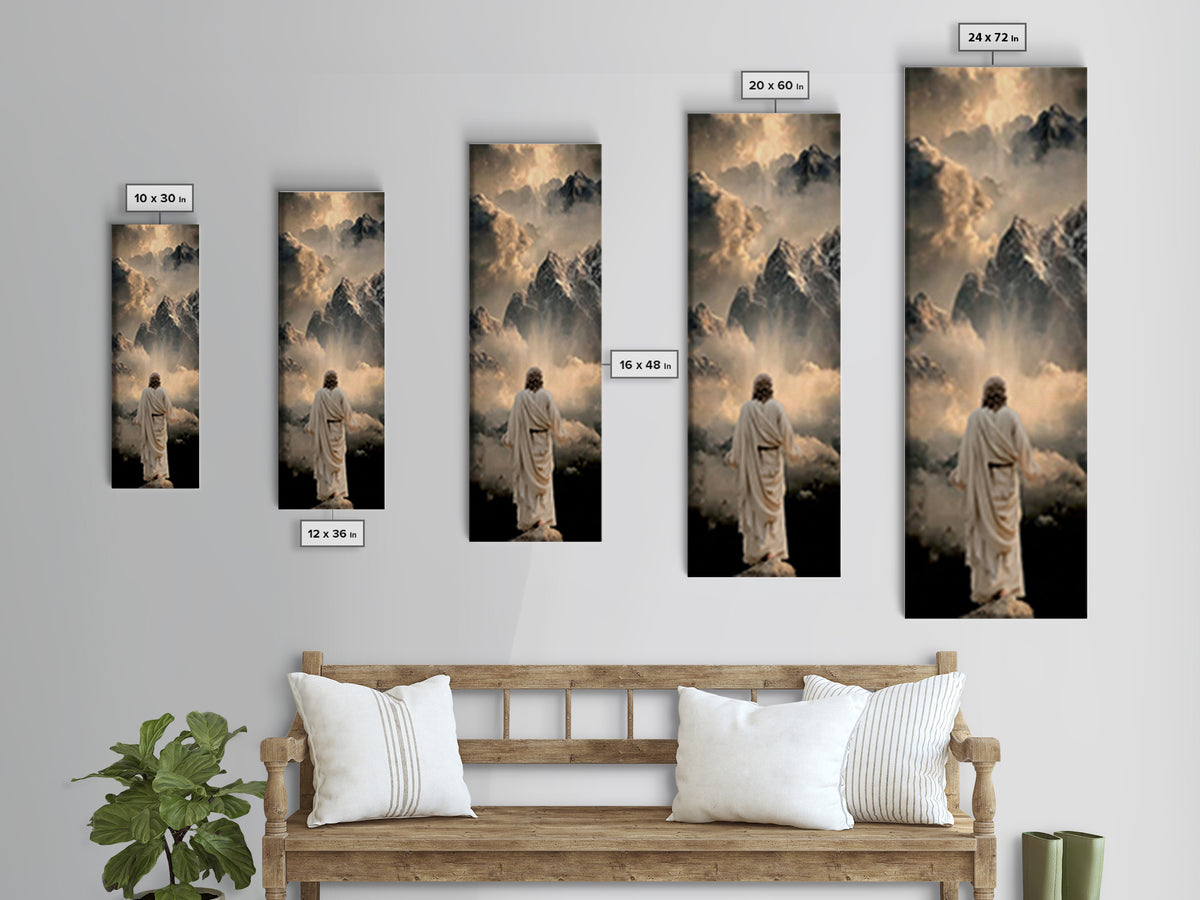 Sacred Summit Calm, Framed Canvas Print, Tall Skinny Art Print, Christian Wall Art, Christian Art Canvas, Jesus Painting, Christmas Art