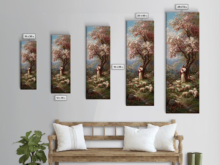 Blossoms Of The Shepherd – Framed Canvas Print – Jesus Painting – Christian Art Canvas – Christian Wall Art – Tall Narrow Wall Art – Christ