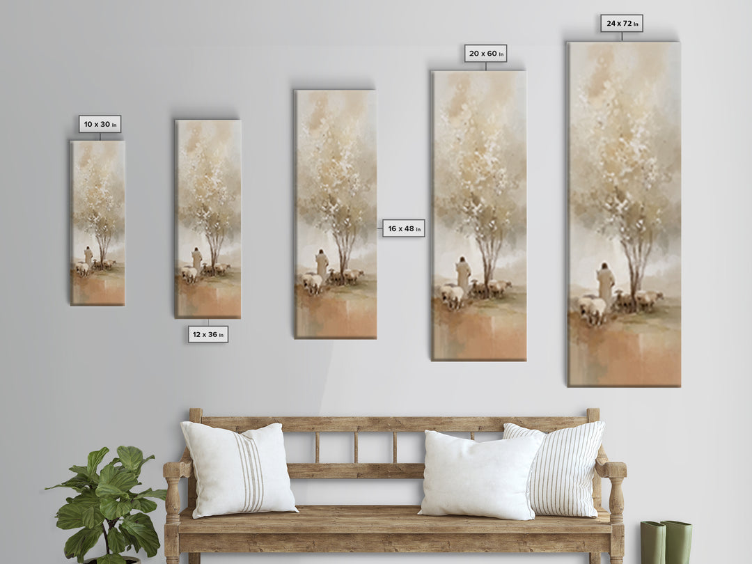 Quiet Pasture Blessing – Framed Canvas Print – Christian Art – Jesus Painting – Christian Wall Art – Narrow Art – Christian Christmas Art