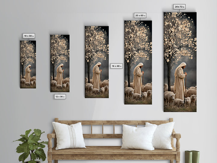 Night Shepherd Grace – Framed Canvas Print – Christian Wall Art – Christian Art – Jesus Painting – Christian Art Canvas – Skinny Art