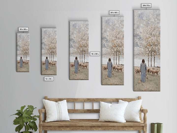 Quiet Shepherd Path - Framed Canvas Print - Christian Art Canvas - Jesus Painting - Tall Skinny Art Print - Christian Wall Art