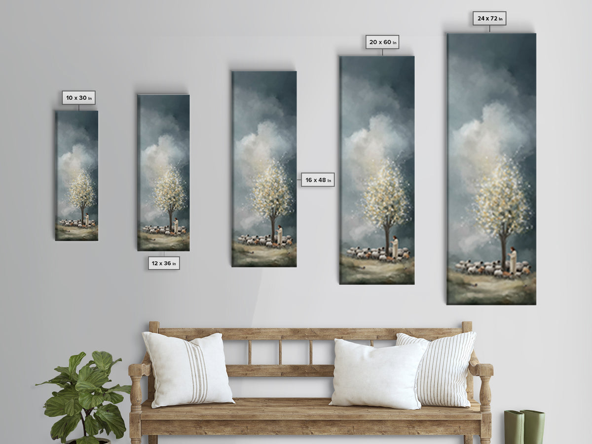 Golden Pasture Peace - Framed Canvas Print - Christian Wall Art - Jesus Painting - Narrow Art - Christian Art Canvas