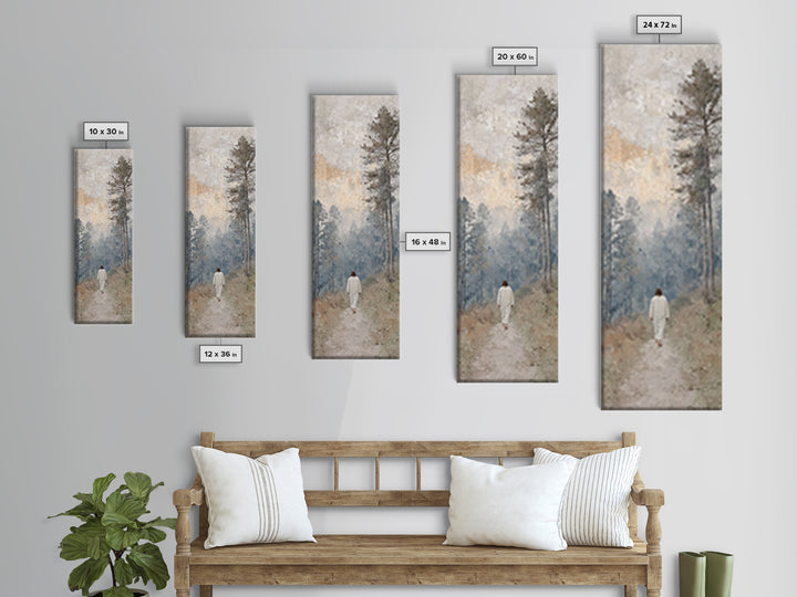 Forest Dawn Walk - Framed Canvas Print - Christian Art Canvas - Jesus Painting - Tall Skinny Art Print - Christian Wall Art
