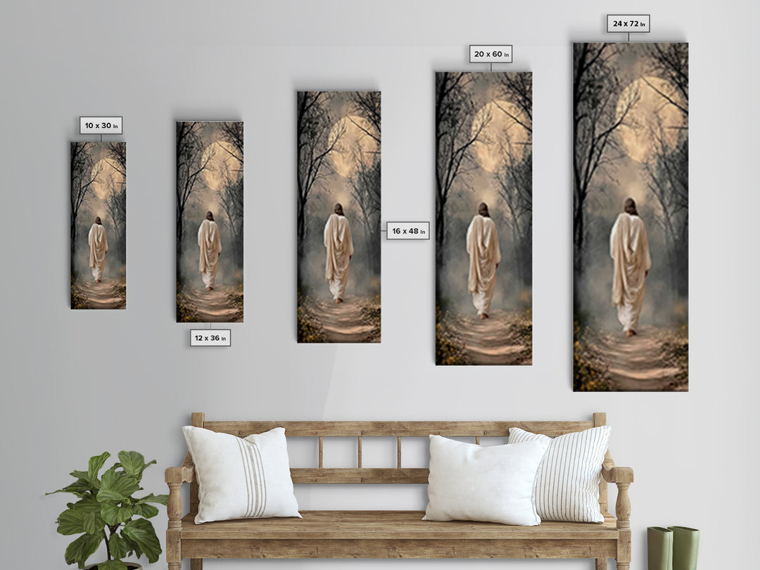 Moonlit Savior Path - Framed Canvas Print - Christian Wall Art - Jesus Painting - Tall Narrow Wall Art - Christian Art Canvas
