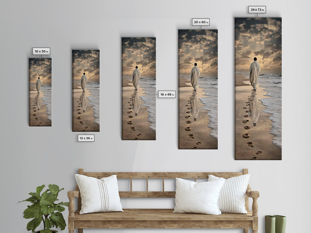 Footsteps Of Faith – Framed Canvas Print – Christian Art Canvas – Tall Skinny Art Print – Christmas Art – Jesus Painting – Christian Wall A