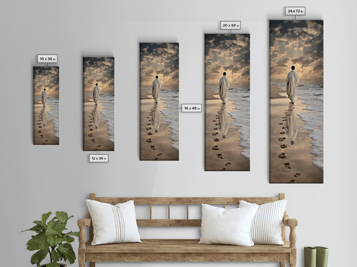 Footsteps Of Faith – Framed Canvas Print – Christian Art Canvas – Tall Skinny Art Print – Christmas Art – Jesus Painting – Christian Wall A