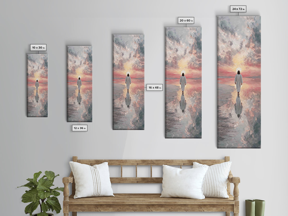 Sunset Glory Walk – Framed Canvas Print – Tall Skinny Art Print – Christian Art Canvas – Christian Wall Art – Jesus Painting – Christian Ar