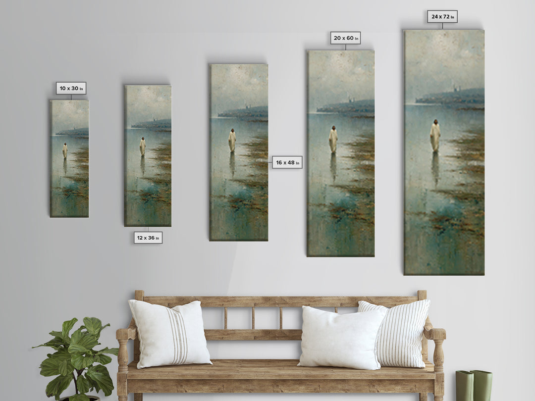 Silent Waters Peace – Framed Canvas Print – Tall Narrow Wall Art – Jesus Painting – Christian Art Canvas – Christian Wall Art – Christian A