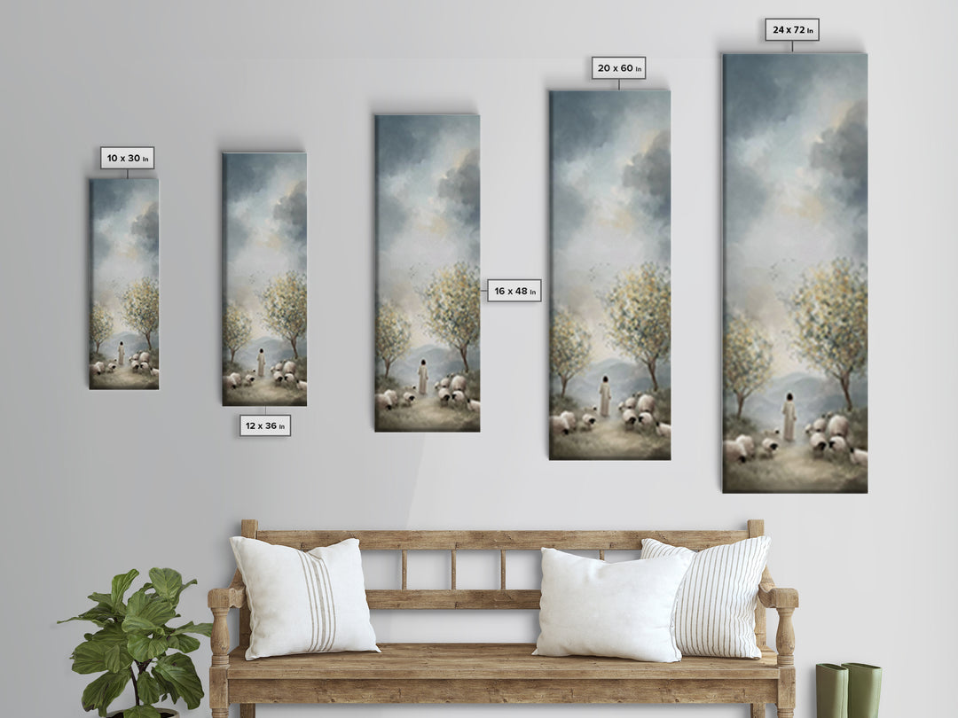 Peaceful Pasture Light – Framed Canvas Print – Tall Skinny Art Print – Christian Art Canvas – Christian Wall Art – Jesus Painting – Christi